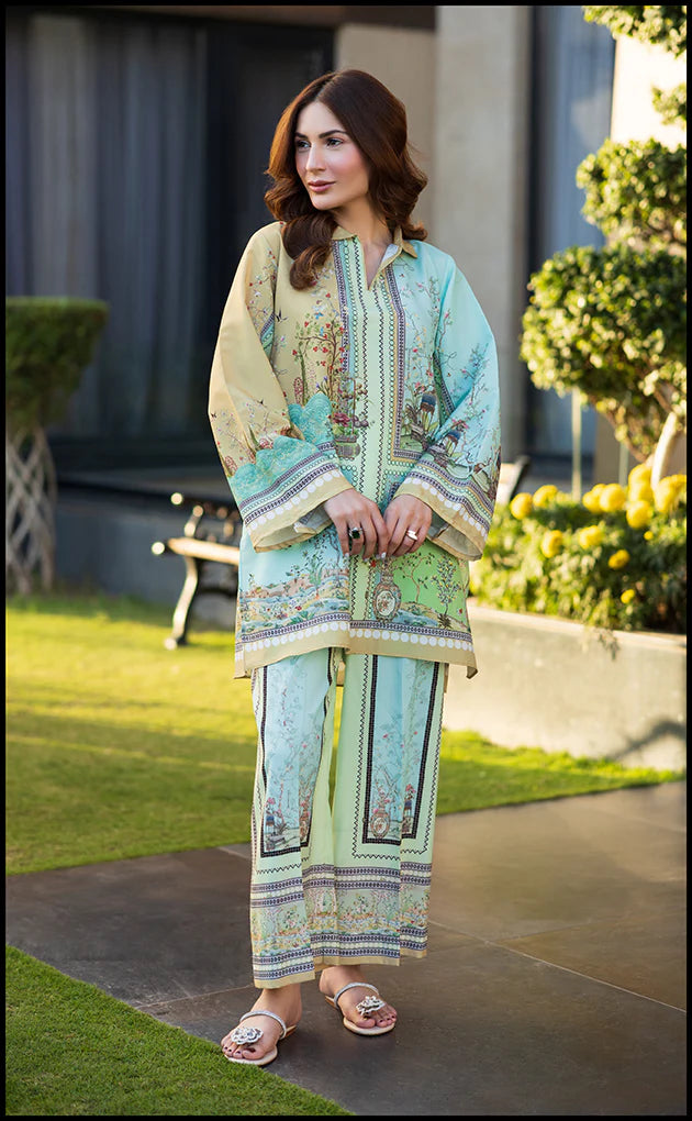 Co-ord set adorned with delicate botanical and architectural prints