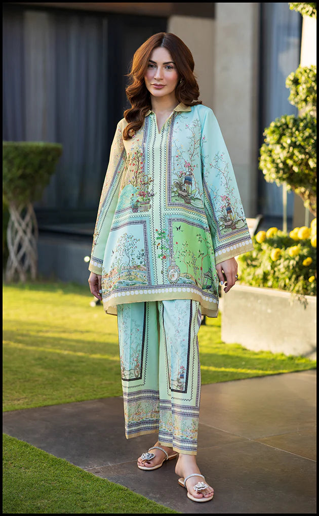 Co-ord set adorned with delicate botanical and architectural prints